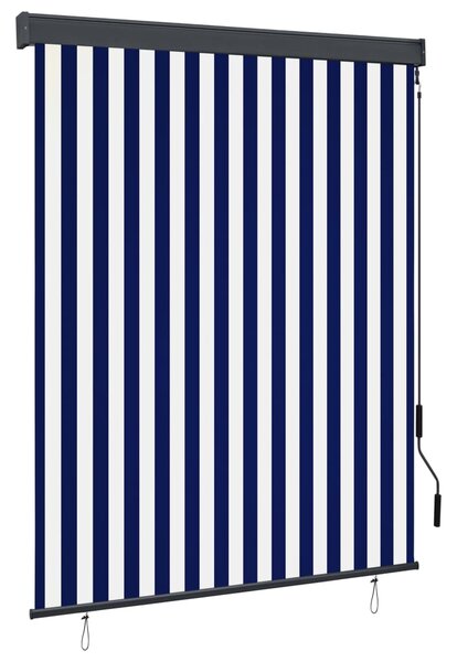 Jaluzea tip rulou de exterior, albastru și alb, 140 x 250 cm