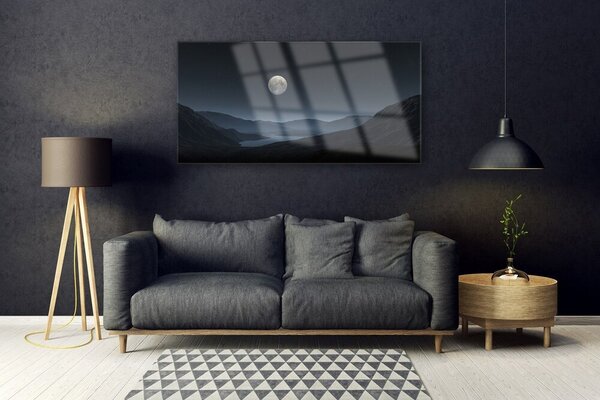 Tablou pe sticla Noapte Moon Peisaj Gri Negru