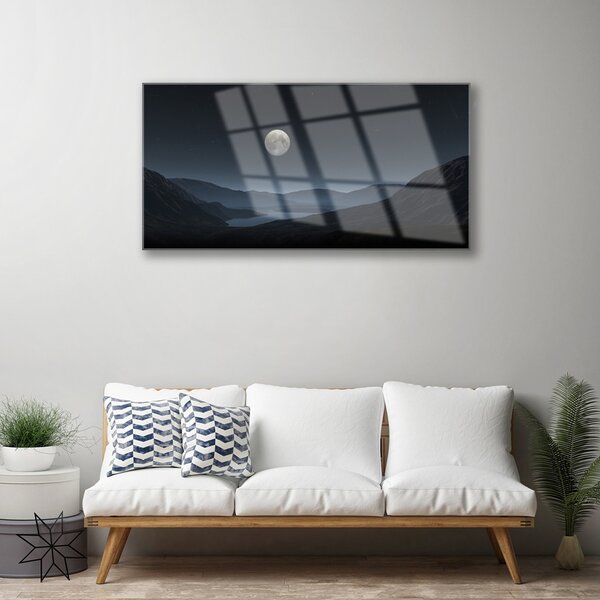 Tablou pe sticla Noapte Moon Peisaj Gri Negru