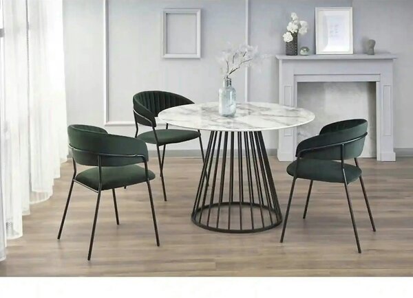 Masa rotunda sufragerie BRODWAY, alb cu efect de marmura, 110x110x75 c
