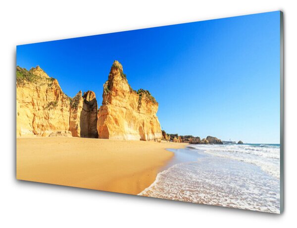 Panou sticla bucatarie Ocean Beach Peisaj Galben Albastru