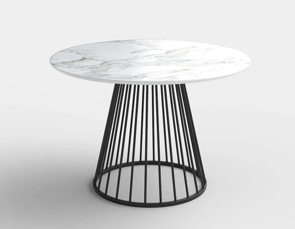 Masa rotunda sufragerie BRODWAY, alb cu efect de marmura, 110x110x75 c