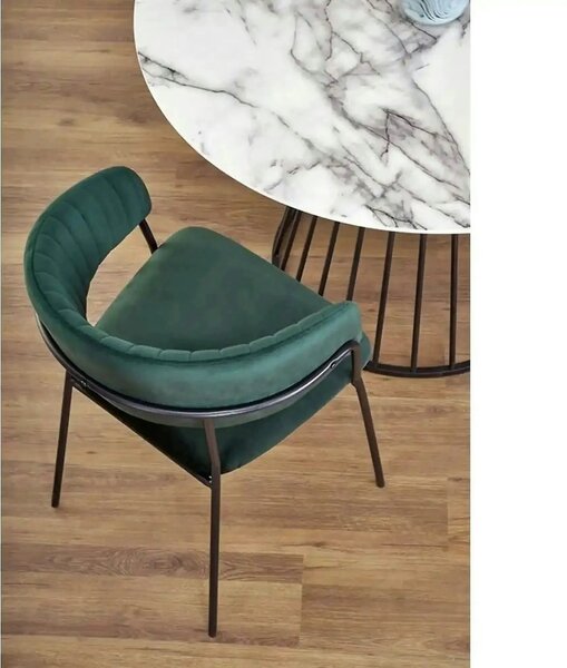 Masa rotunda sufragerie BRODWAY, alb cu efect de marmura, 110x110x75 c