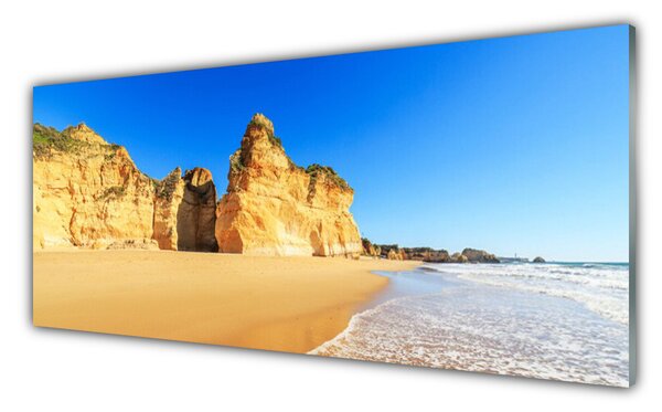 Panou sticla bucatarie Ocean Beach Peisaj Galben Albastru