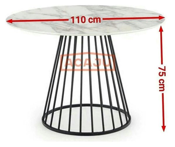 Masa rotunda sufragerie BRODWAY, alb cu efect de marmura, 110x110x75 c