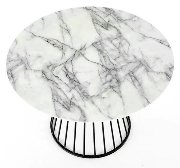Masa rotunda sufragerie BRODWAY, alb cu efect de marmura, 110x110x75 c