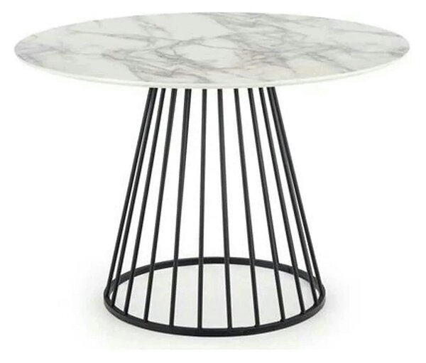 Masa rotunda sufragerie BRODWAY, alb cu efect de marmura, 110x110x75 c