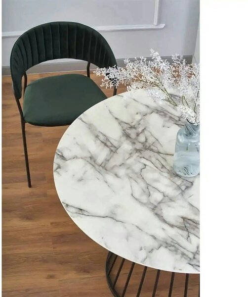 Masa rotunda sufragerie BRODWAY, alb cu efect de marmura, 110x110x75 c