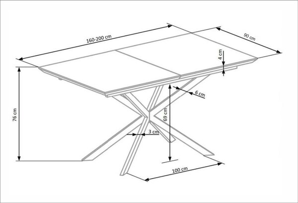 Masa living marmura DIESEL, alb/negru, 160/200x90x76 cm