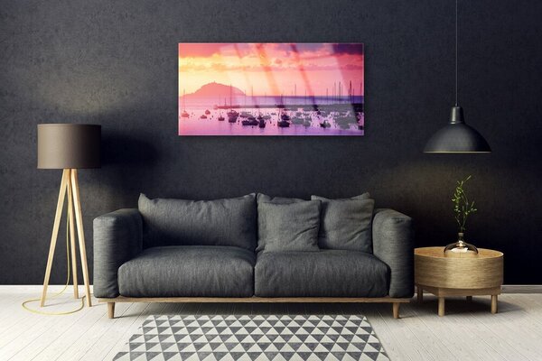 Tablou pe sticla Marea Peisaj Orange Purple
