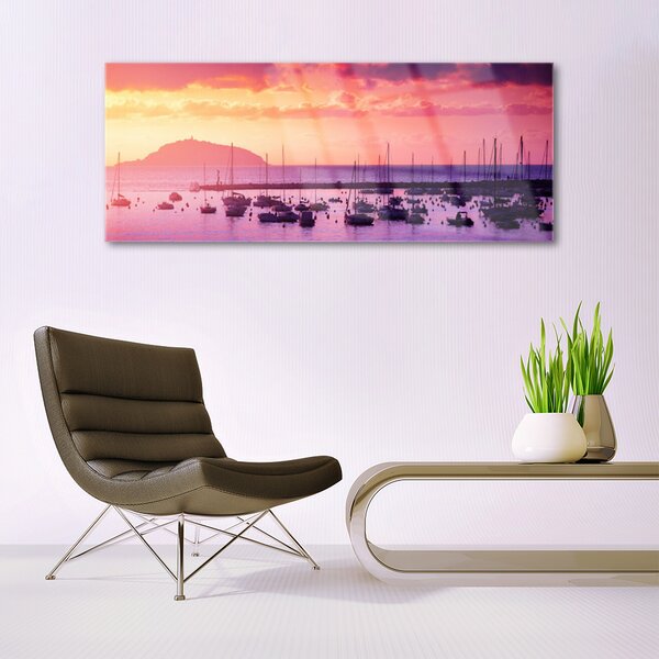 Tablou pe sticla Marea Peisaj Orange Purple