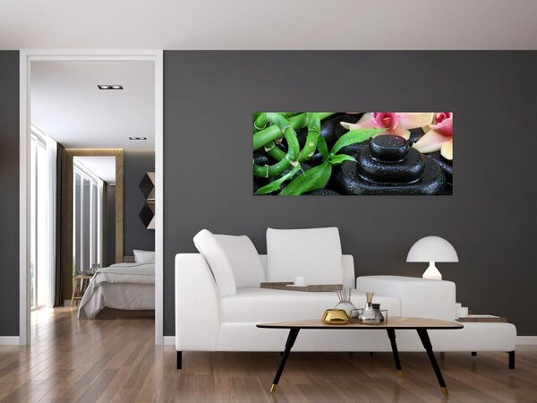 Tablou - Pietre și orhidee (120x50 cm)