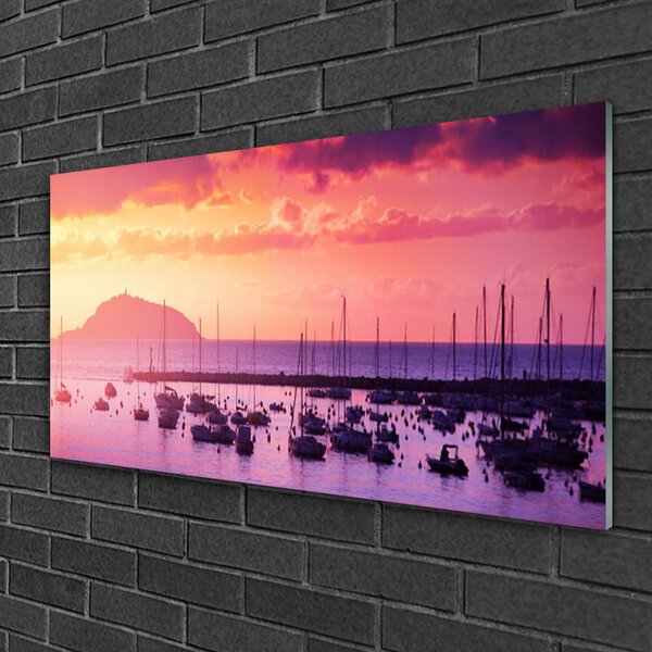 Tablou pe sticla Marea Peisaj Orange Purple