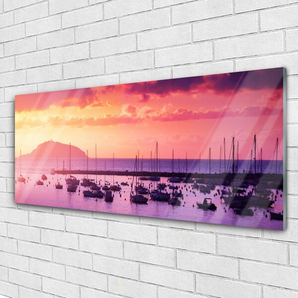 Tablou pe sticla Marea Peisaj Orange Purple