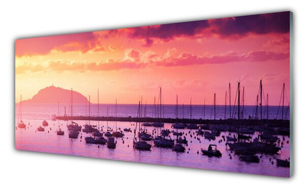 Tablou pe sticla Marea Peisaj Orange Purple