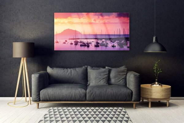 Tablou pe sticla Marea Peisaj Orange Purple