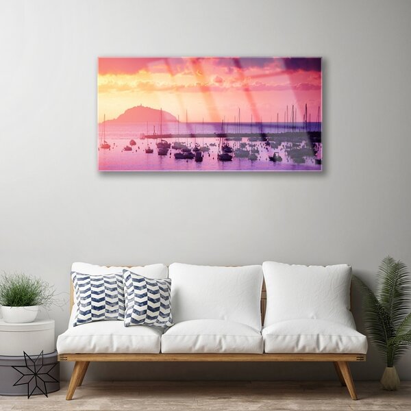 Tablou pe sticla Marea Peisaj Orange Purple