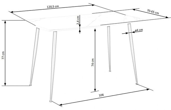 Masa MARCO, alb/negru, 120x70x77 cm