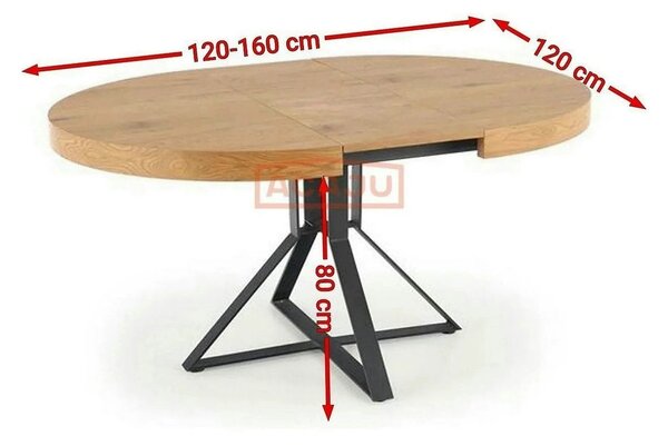 Masa extensibila MERCY, stejar/negru, 120/160x120x80 cm