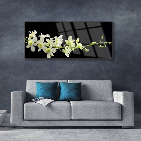 Tablou pe sticla Flori Floral Alb Verde