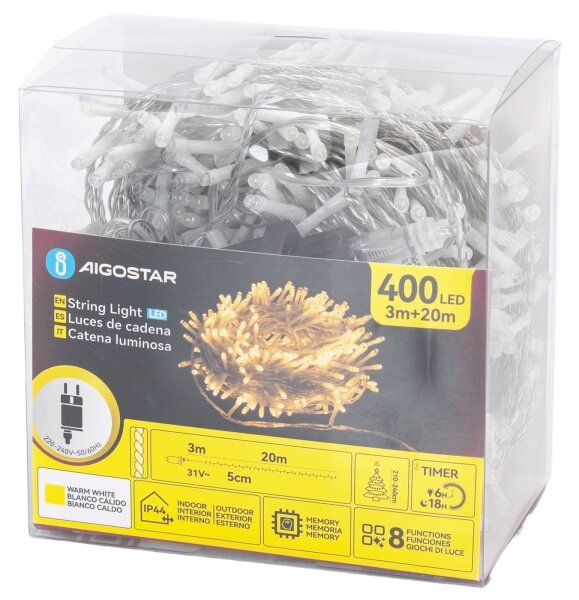 Aigostar - Ghirlandă LED pentru exterior 400xLED/6W/230V 20m IP44 alb cald
