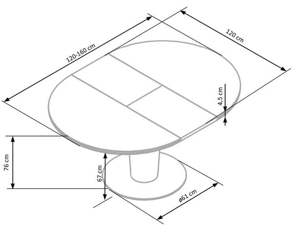 Masa extensibila RICARDO, gri, 120/160x120/76 cm