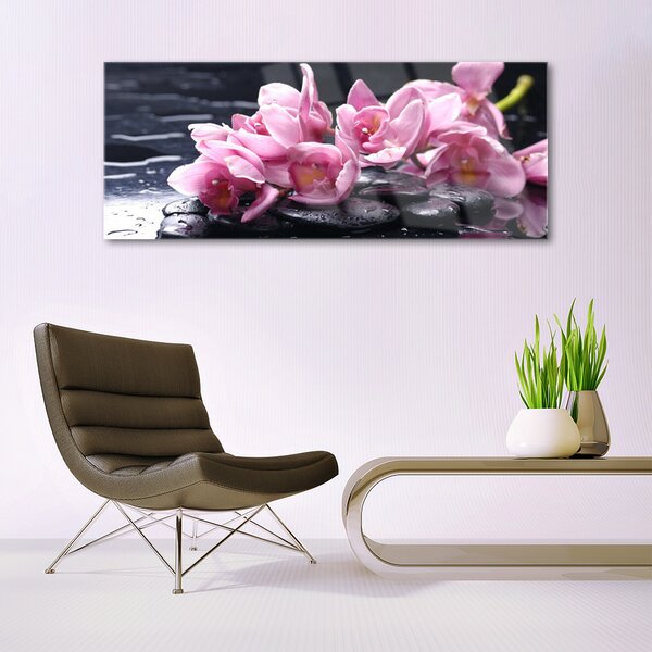 Tablou pe sticla Pietrele florale flori roz negru