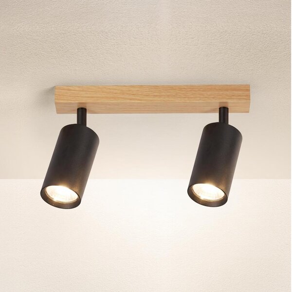 Brilagi - Spot aplicat SELE 2xGU10/30W/230V negru/decor stejar