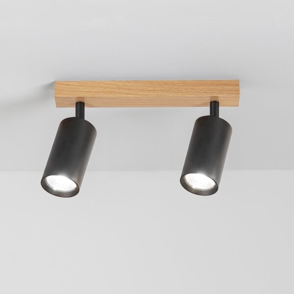 Brilagi - Spot aplicat SELE 2xGU10/30W/230V negru/decor stejar