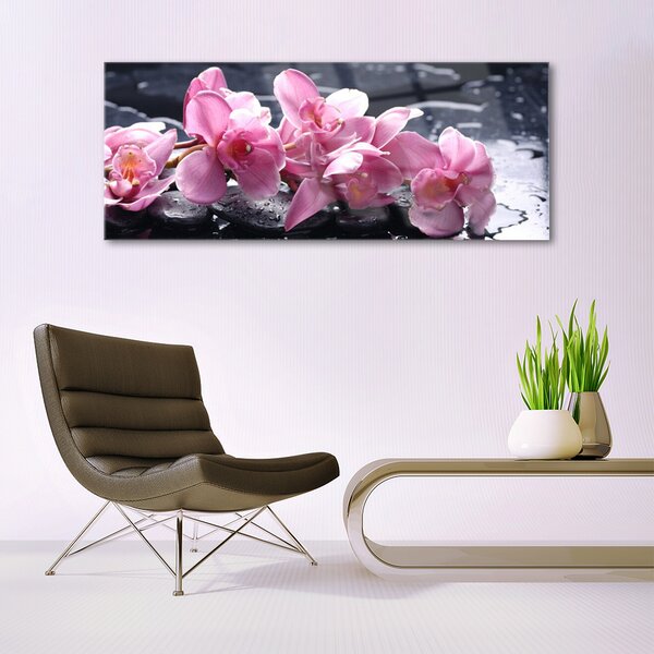 Tablou pe sticla Pietrele florale flori roz negru