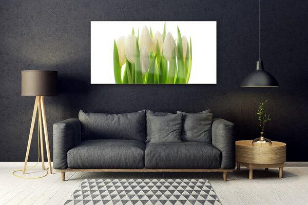 Tablou pe sticla Lalele Floral Alb Verde