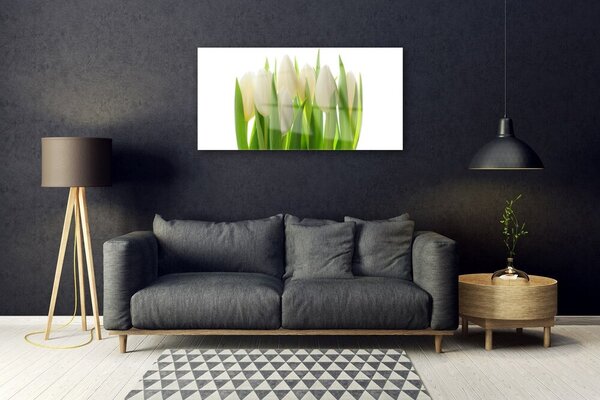 Tablou pe sticla Lalele Floral Alb Verde