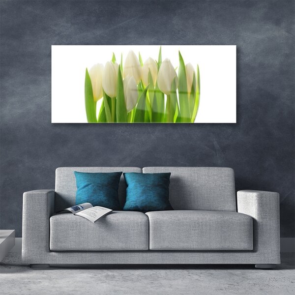 Tablou pe sticla Lalele Floral Alb Verde