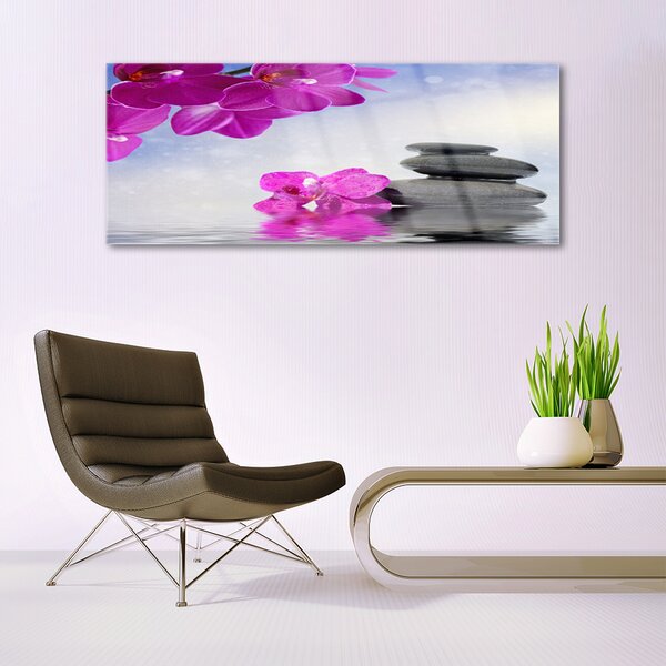 Tablou pe sticla Pietrele florale flori roz gri
