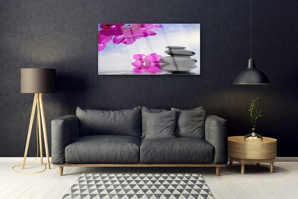 Tablou pe sticla Pietrele florale flori roz gri