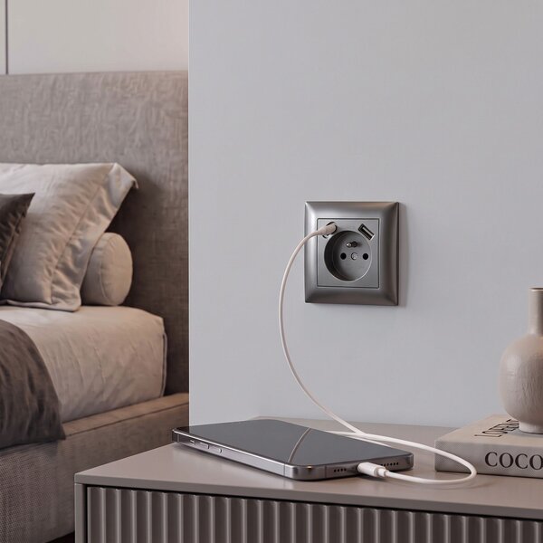 Priză simplă cu împământare + USB-A USB-C OSTE JNH004-G Grey