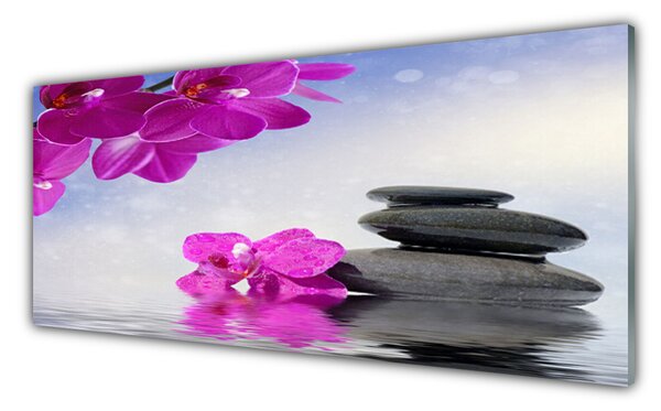 Tablou pe sticla Pietrele florale flori roz gri