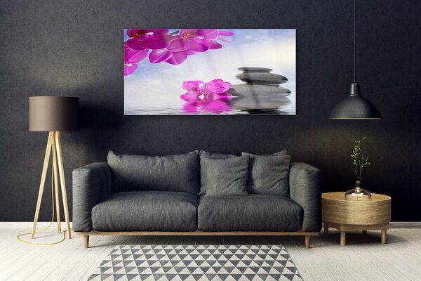 Tablou pe sticla Pietrele florale flori roz gri