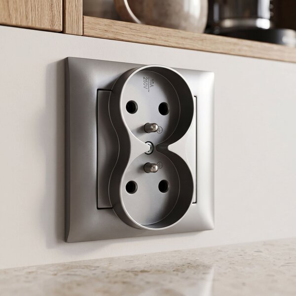 Priză dublă cu împământare OSTE JNH002-G Grey