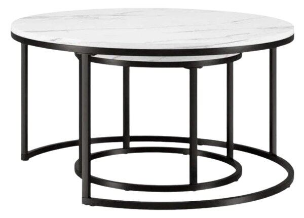 Set 2 mese de cafea rotunde MARBLEX, negru/marmura alba