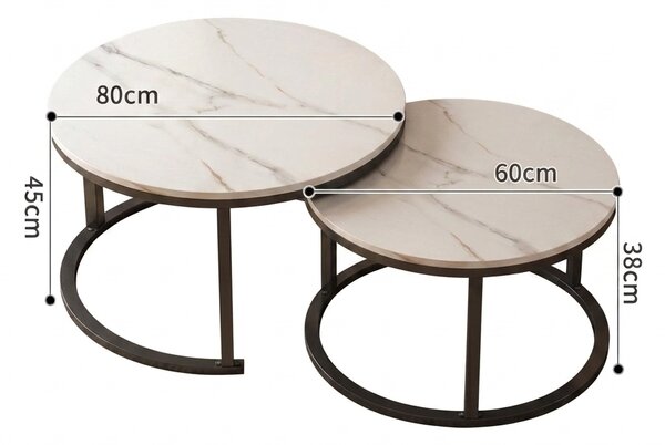 Set 2 mese de cafea rotunde MARBLEX, negru/marmura alba