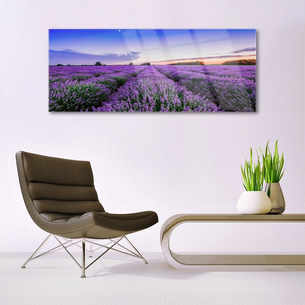 Tablou pe sticla Meadow Flori Natura Verde Violet