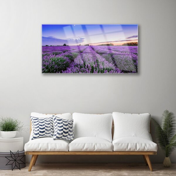 Tablou pe sticla Meadow Flori Natura Verde Violet