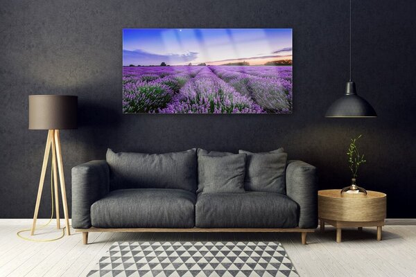 Tablou pe sticla Meadow Flori Natura Verde Violet