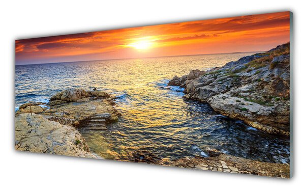 Panou sticla bucatarie Sea Sun Peisaj Albastru Galben Gri