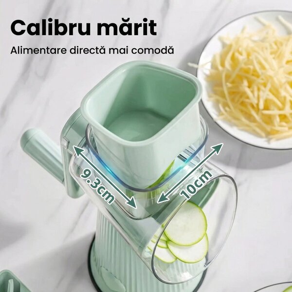 Răzătoare Rotativă cu Manivelă, 10 Tamburi în 5 Variante de Tăiere, 27 cm, Verde Mentă