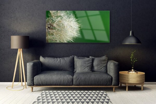 Tablou pe sticla Păpădie Floral Alb Verde