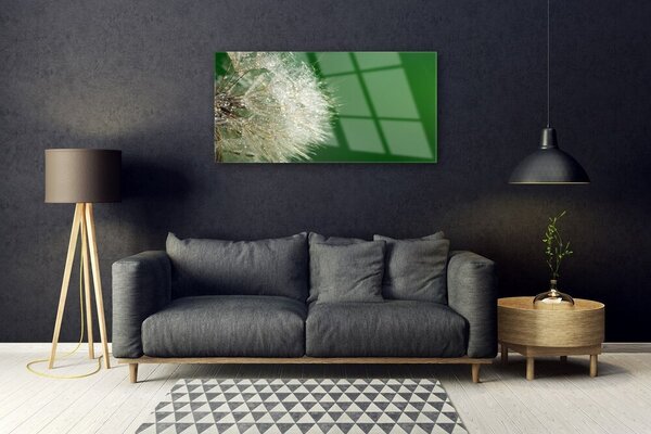 Tablou pe sticla Păpădie Floral Alb Verde