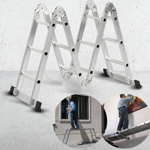 Scară Multifuncțională Articulată din Aluminiu, 4 Tronsoane x 3 Trepte, 12 Trepte