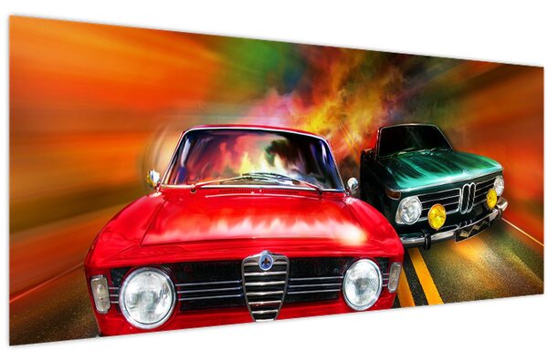 Tablou - Mașini de curse retro (120x50 cm)